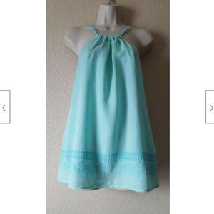 Crown & Ivy Beach Embroidered Halter Tank Top Blue XS New
